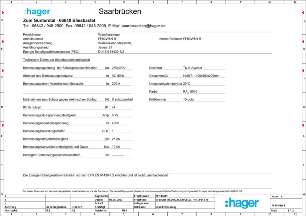 Bild Aufbau und Stromlaufplan FP93W8N-R | Hager Deutschland