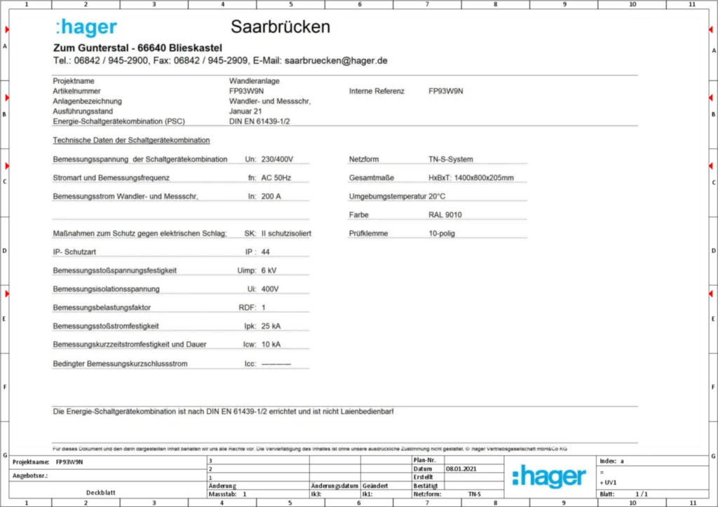 Bild Aufbau und Stromlaufplan FP93W9N | Hager Deutschland