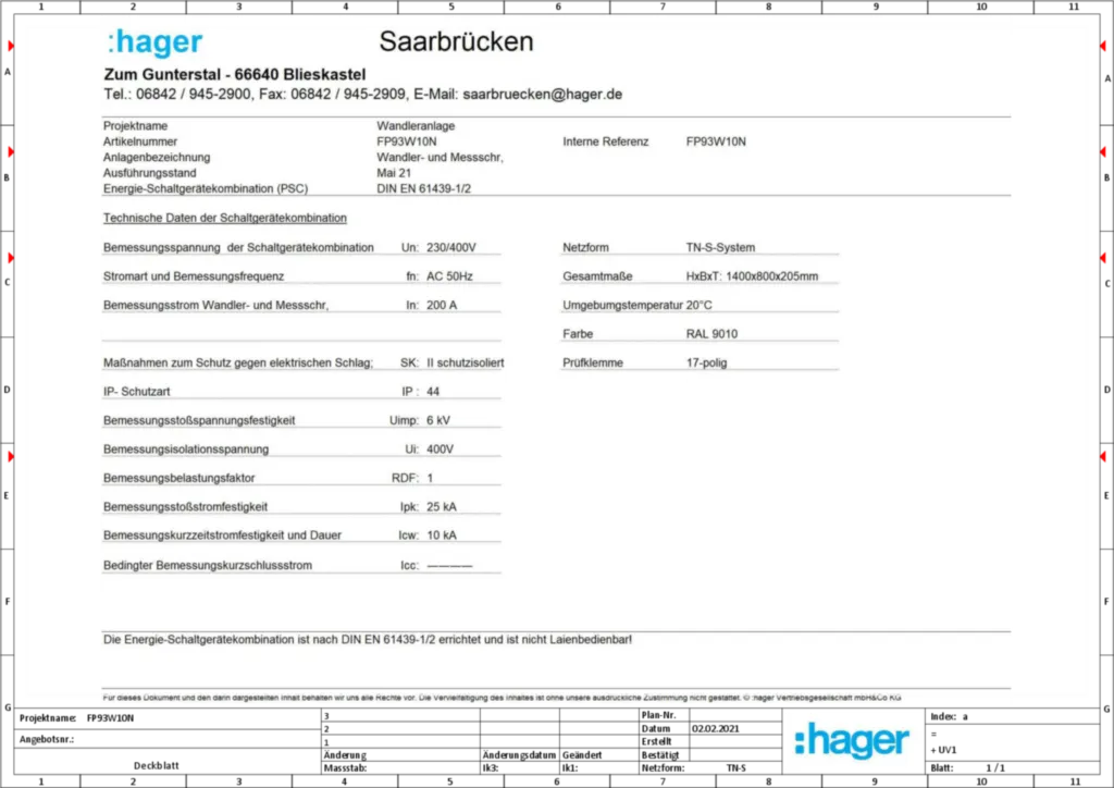 Bild Aufbau und Stromlaufplan FP93W10N | Hager Deutschland