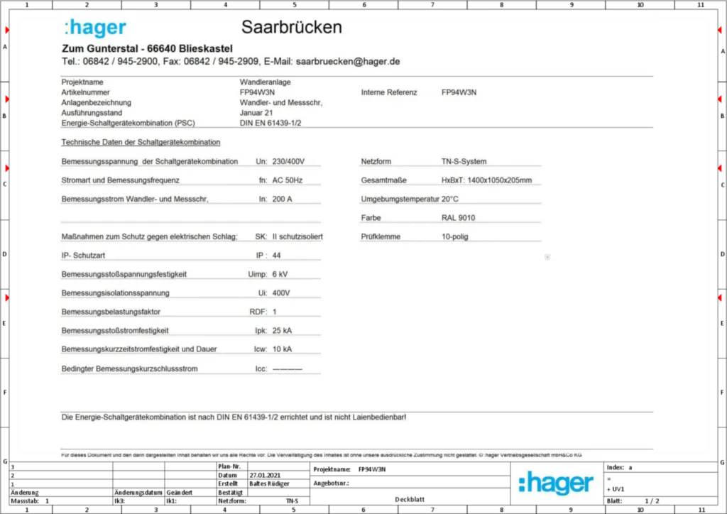Bild Aufbau und Stromlaufplan FP94W3N | Hager Deutschland