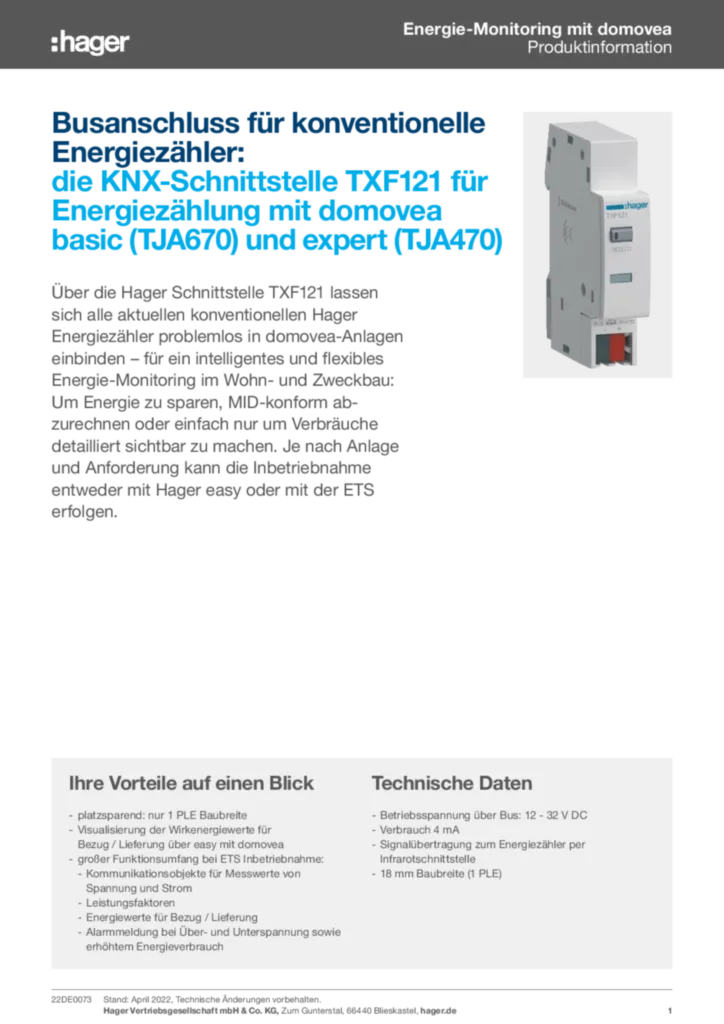 Bild Busanschluss für konventionelle Energiezähler: | Hager Deutschland
