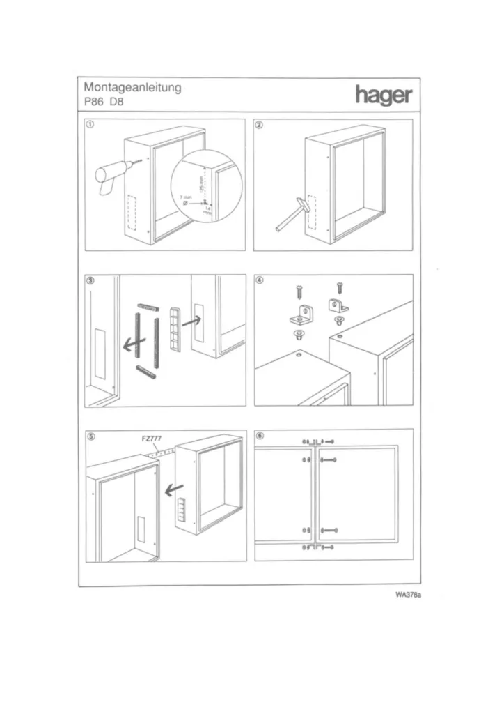 Bild Montageanleitung für P86D8 - Verbindungssatz, universZ, 90SL, IP54, für Schränke, 218 mm tief (Stand: 03.2018) | Hager Deutschland