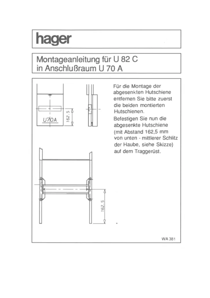 Bild Montageanleitung für U82C - Hutschiene, 90SL, 7, 5 x 35 mm, 12 Platzeinheiten, incl. Schrauben, abgesenkt (Stand: 03.2018) | Hager Deutschland