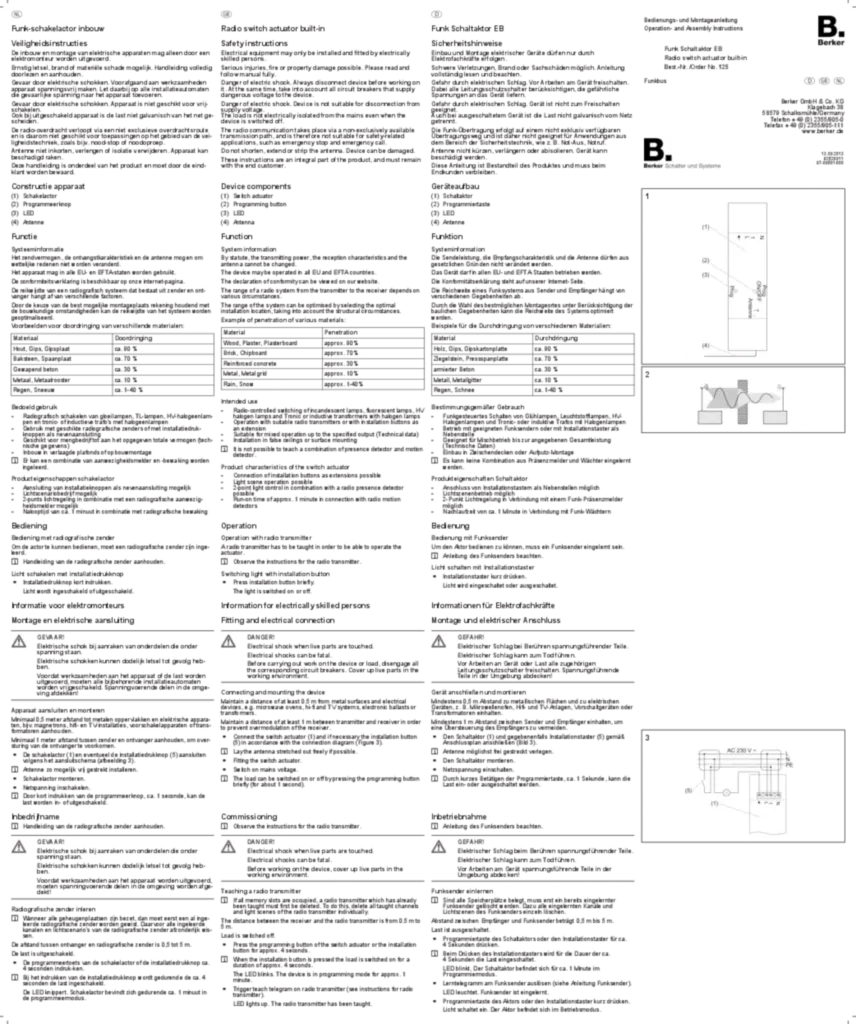 Bild Bedienungs- und Montageanleitung für 125 - Funk Schaltaktor EB (DE-EN-NL, Stand: 09.2013) | Hager Deutschland