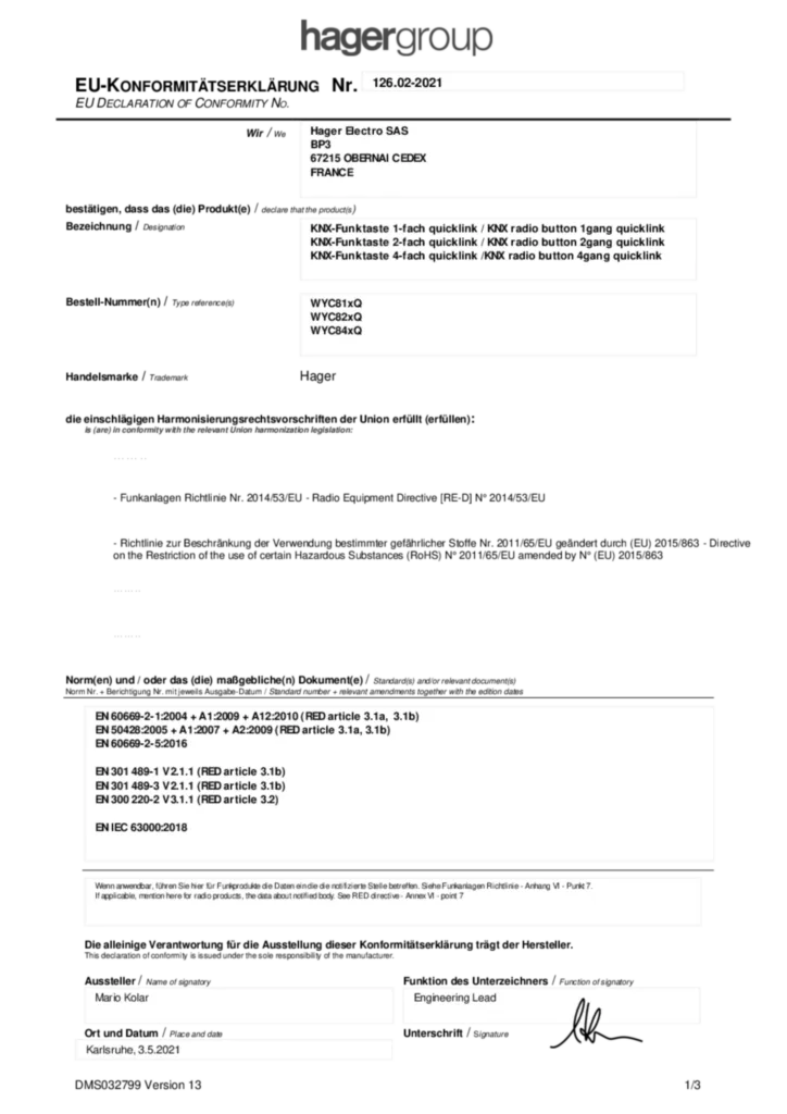 Bild Konformitätserklärung | Hager Deutschland