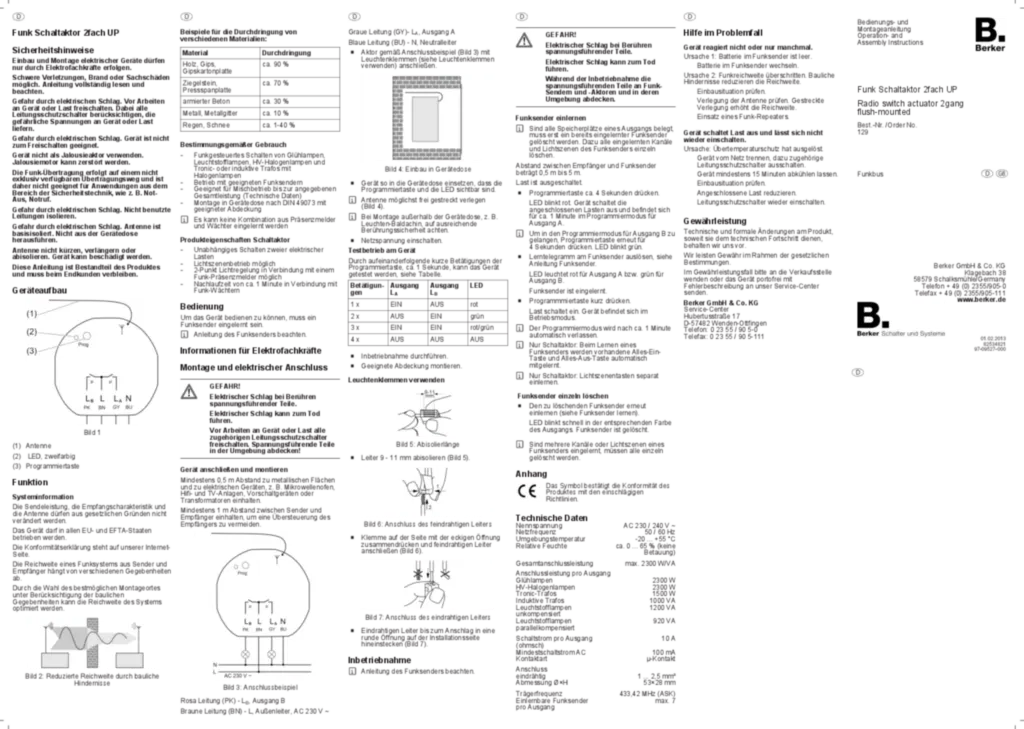 Image Manual for 129 - Radio switch actuator 2gang flush-mounted (DE-EN, 2013-02)  | Hager