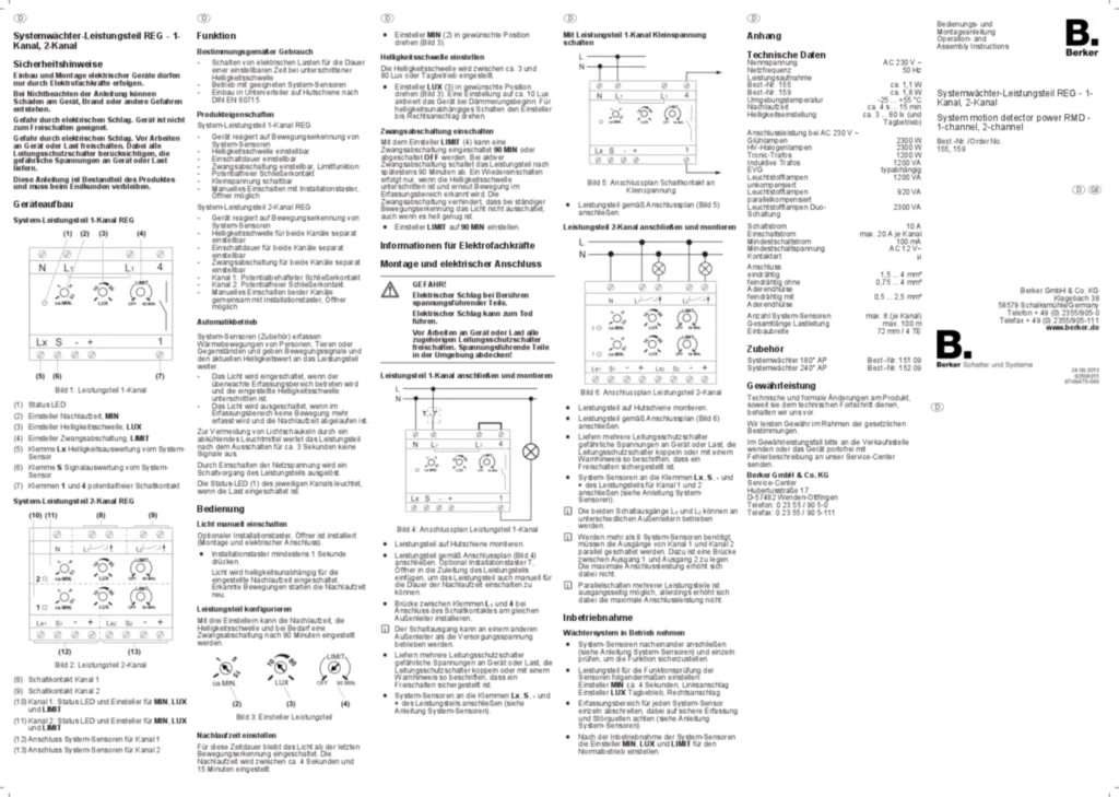 Bild Bedienungs- und Montageanleitung für 155, 159 - Systemwächter-Leistungsteil 1/2-Kanal REG (DE-EN, Stand: 09.2013) | Hager Deutschland