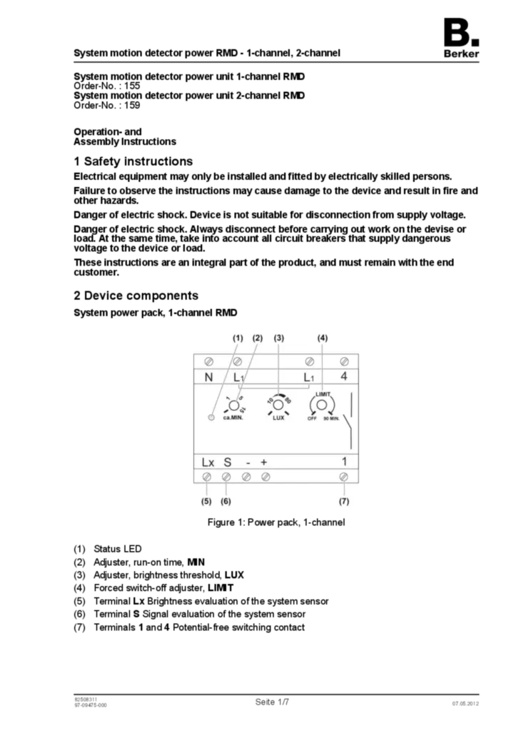 Bild Bedienungs- und Montageanleitung für 155-159 - Systemwächter-Leistungsteil 1/2-Kanal REG (EN, 2012-05) | Hager Deutschland