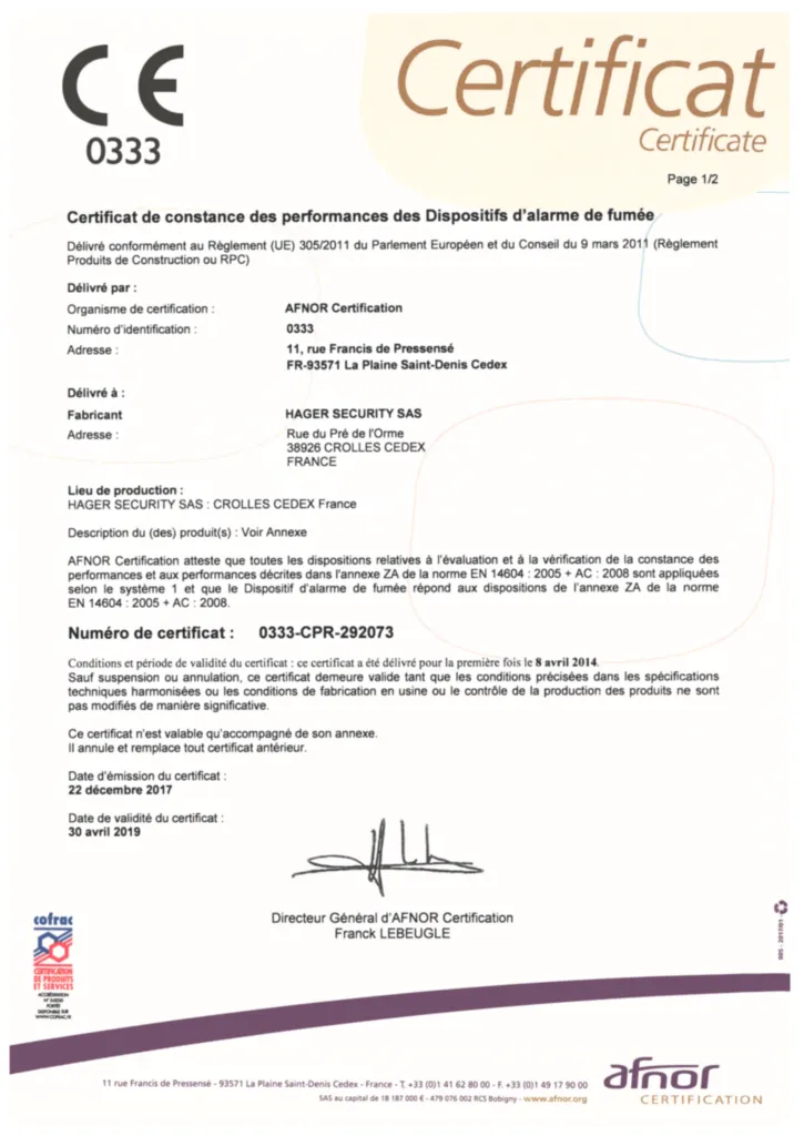 Image Certificat de Performance 292073 | Hager France