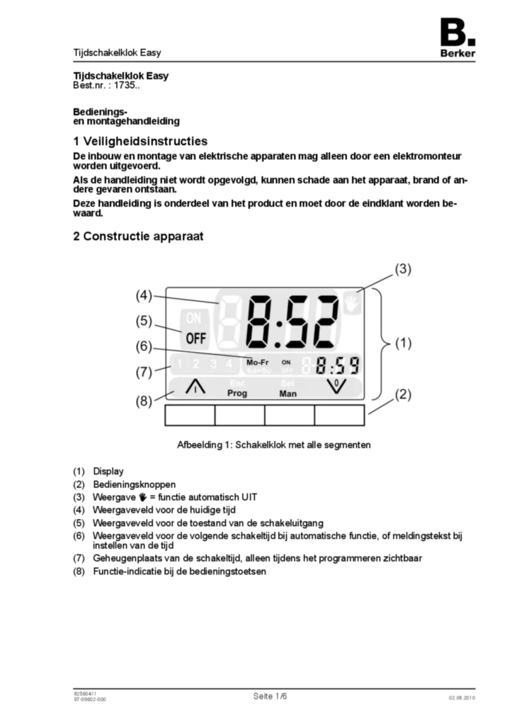 Afbeelding Manual for 1735xx - Timer Easy (NL, 2010-08) | Hager Nederland