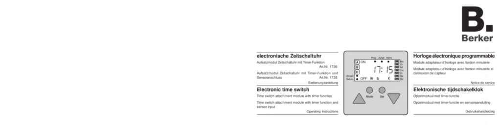 Bild Bedienungs- und Montageanleitung für 1736xx, 1738xx - Zeitschaltuhr Komfort (DE-EN-NL-FR, Stand: 09.2000) | Hager Deutschland