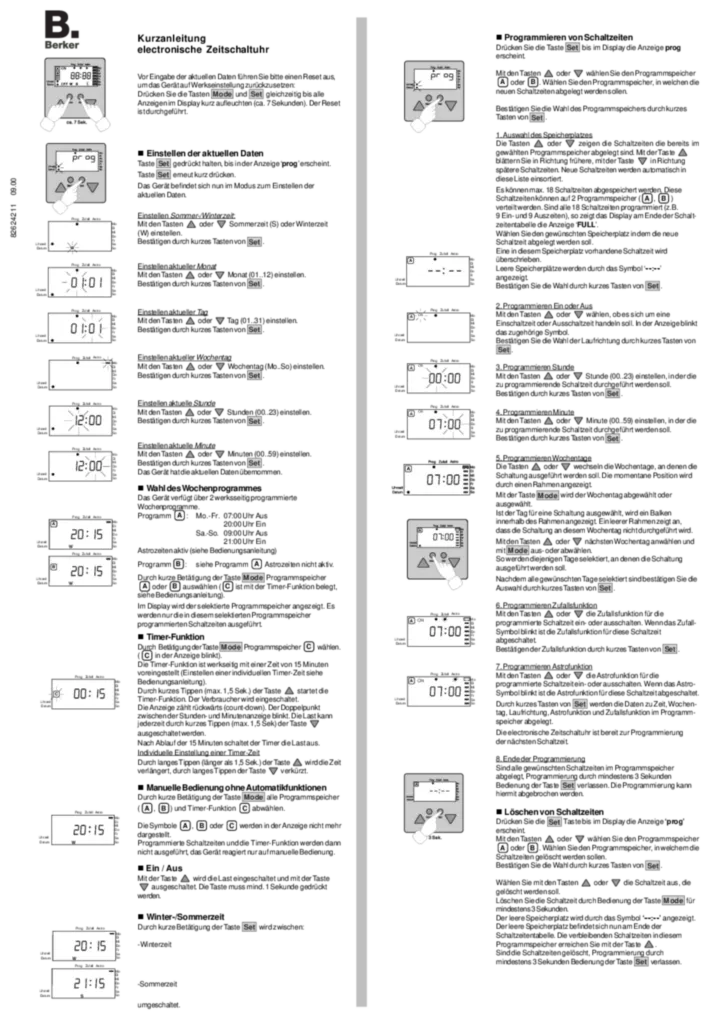 Bild Bedienungs- und Montageanleitung für 1736xx, 1738xx - Zeitschaltuhr Komfort (DE, Stand: 09.2000) | Hager Deutschland