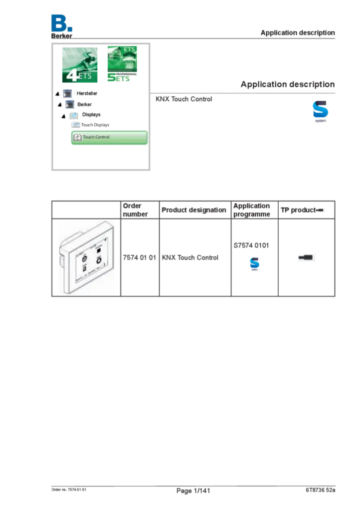 Bild Applikationsbeschreibung ETS für75740101 - KNX Touch Control (EN, 2016-07), ETS link | Hager Deutschland
