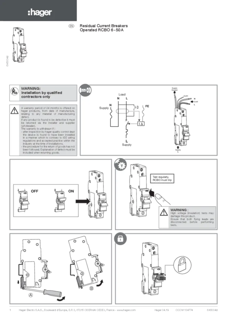 Image notice disjoncteur RCBO  | Hager Australia