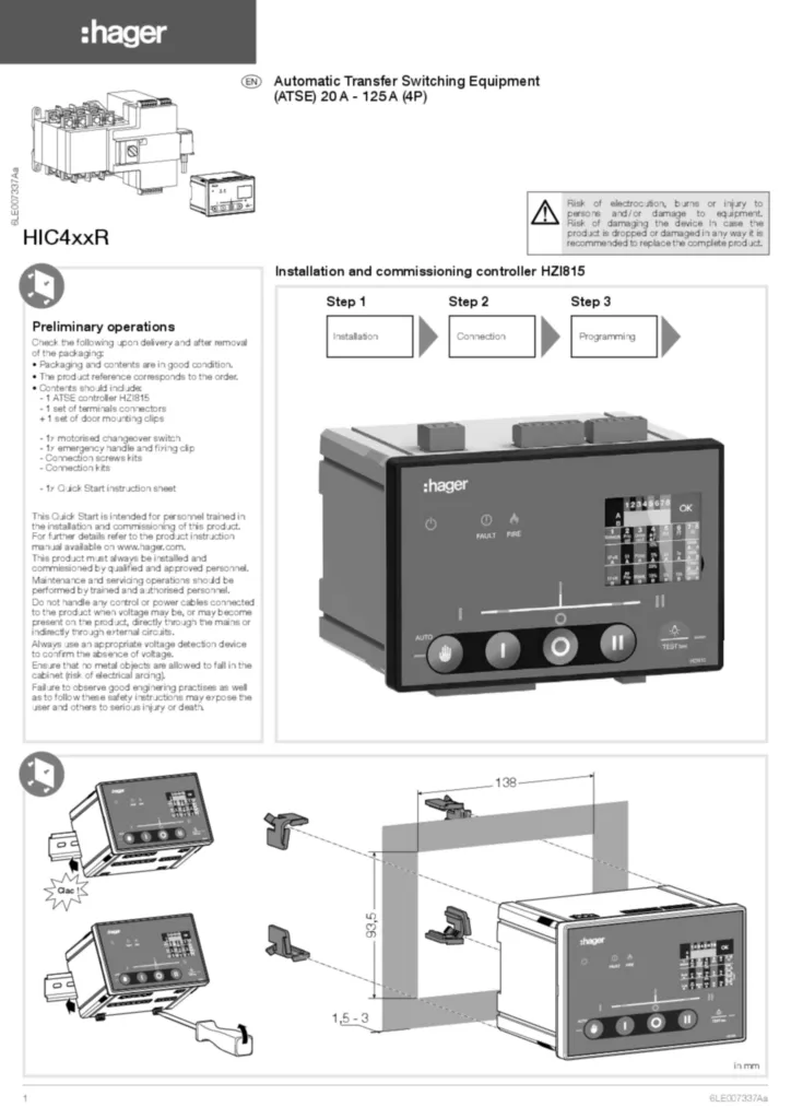 Image Manual for HIC4xxR - Automatic transfer switching equipment (EN, 2020-03)  | Hager