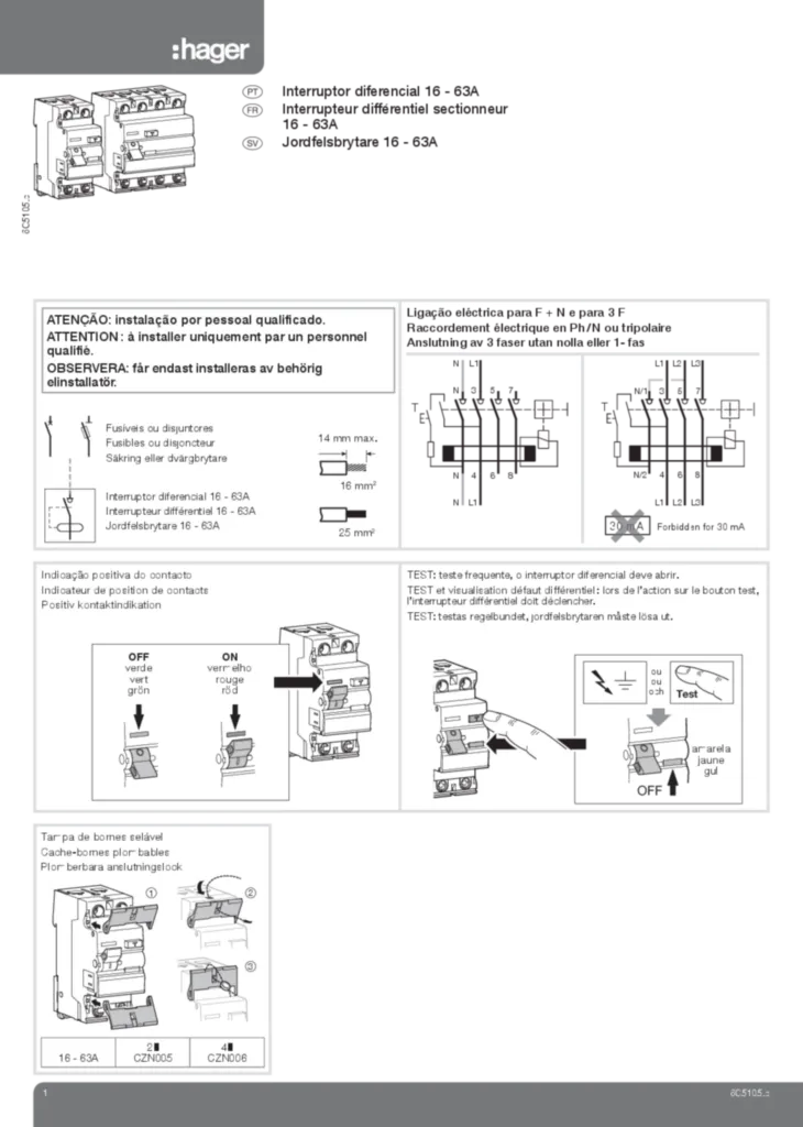 Interruptor Diferencial Hager CDC225P 2P 25A 30mA Tipo AC Da HAGER Na Material Elétrico E Iluminação