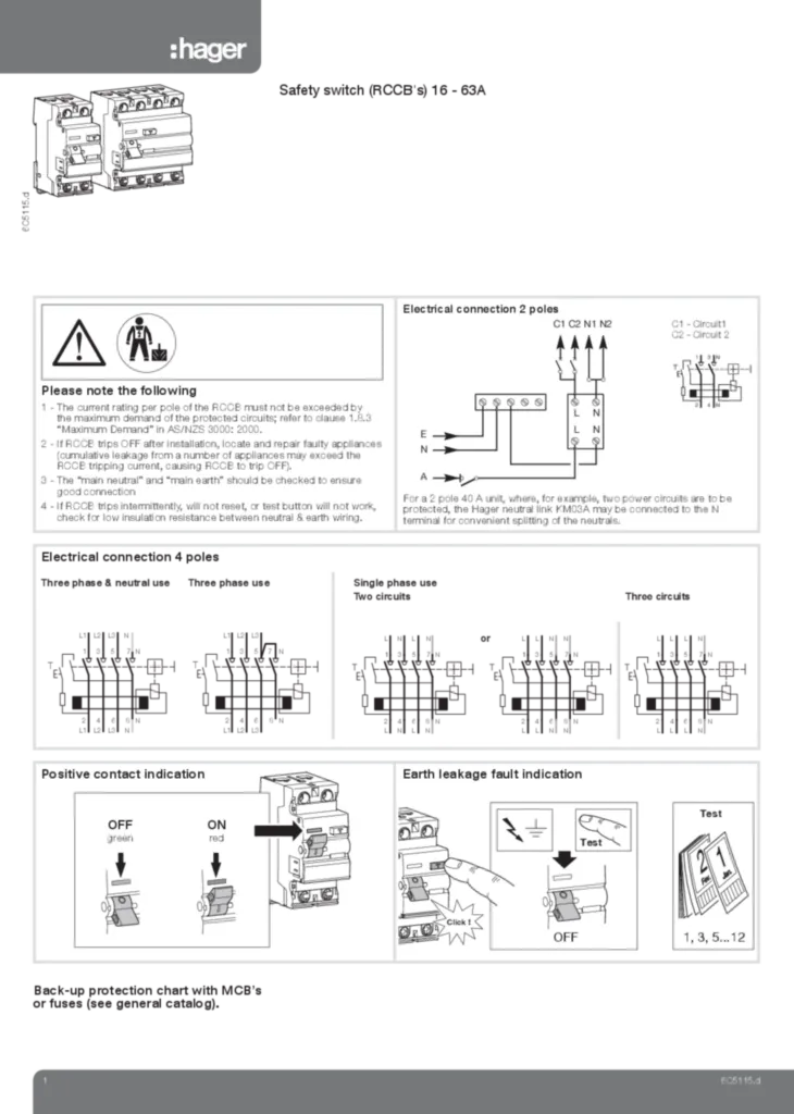 Image Notice interrupteur différentiel Australie CxxxxT1  | Hager Australia