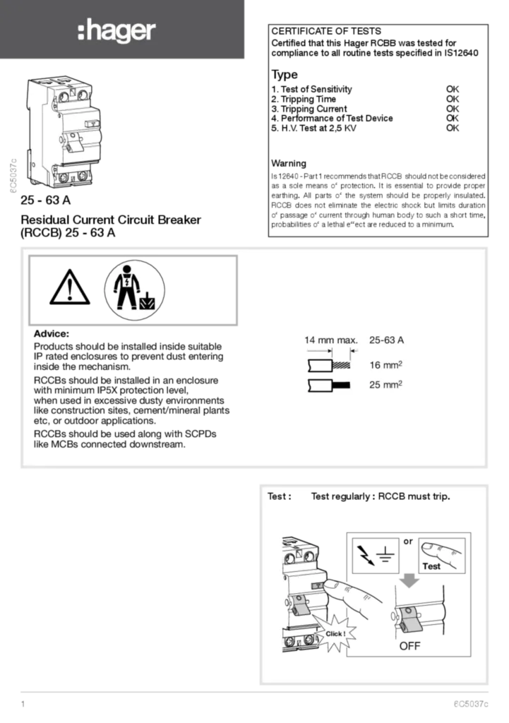 Image RCCB 25-63A  | Hager