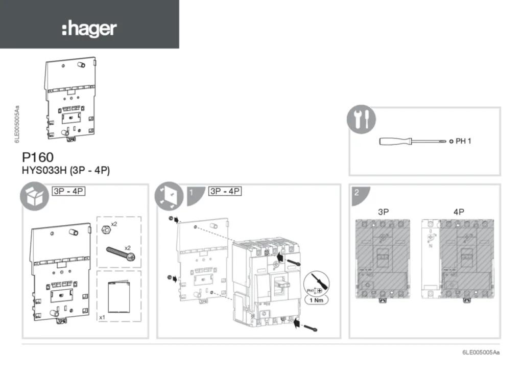 Bild Montageanleitung für HYS033H - Hutschienenadapter P160 (Stand: 09.2017) | Hager Deutschland
