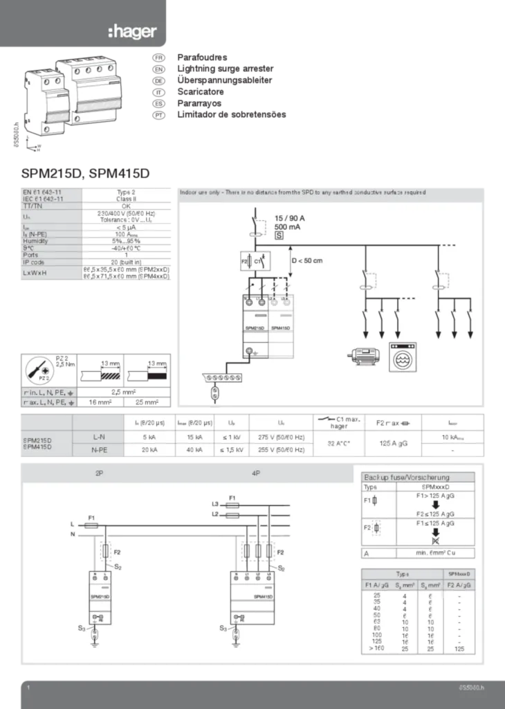 Imagen Notice parafoudres SPM 215D, SPM 415D | Hager España