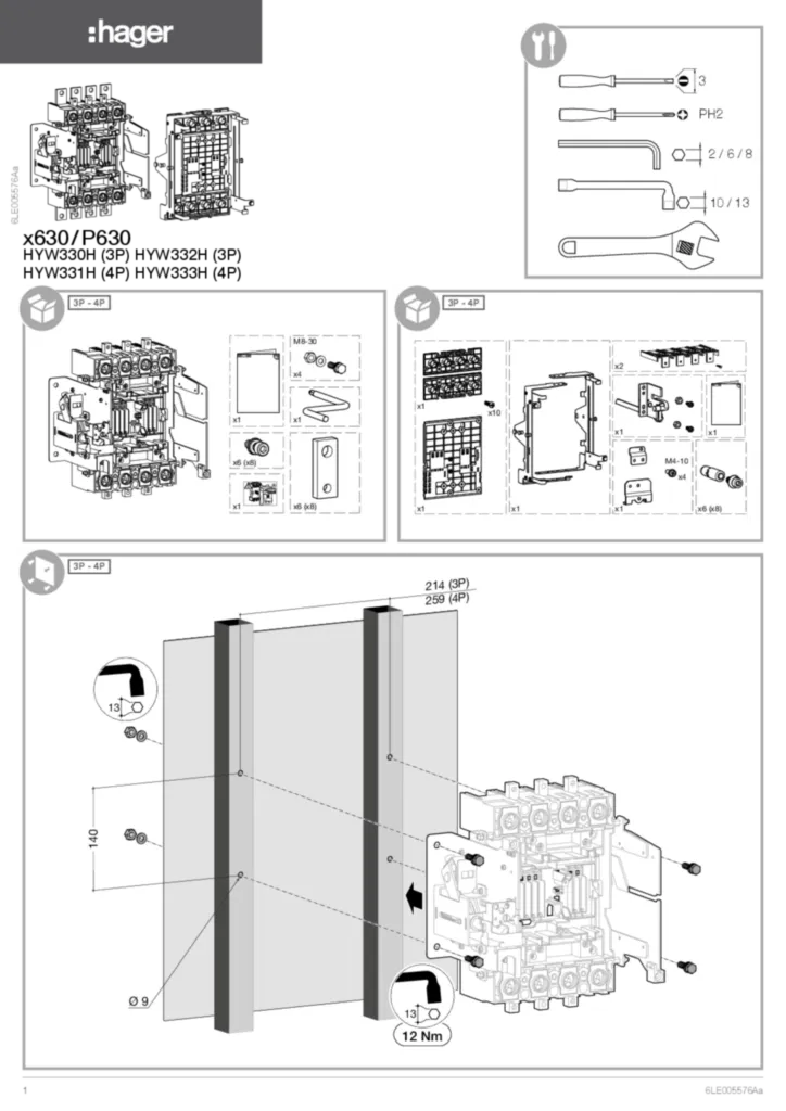 Image Notice d'installation pour HYW33xx - Kit de débrochabilité pour boitier moulé (Date: 2020-02) | Hager France