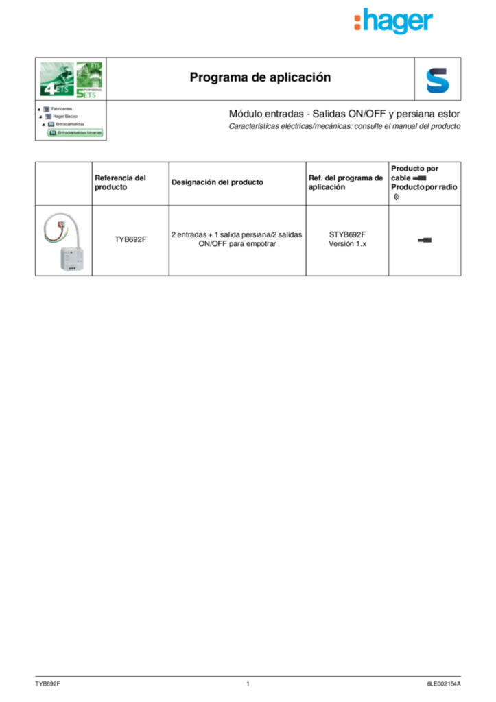 Imagen Application description ETS TYB692F | Hager España
