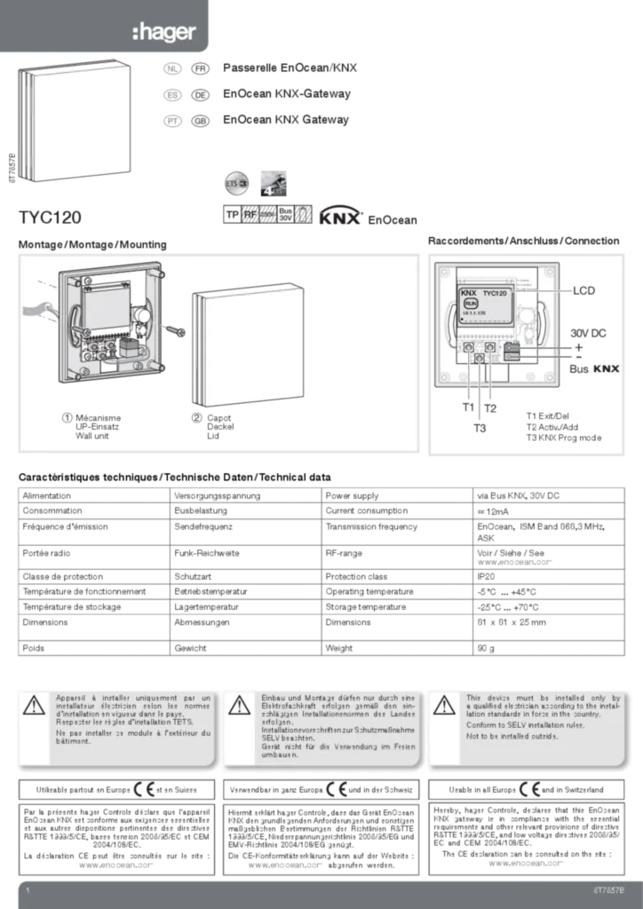 Afbeelding Installatiehandleiding en-GB, es-ES, fr-FR, de-DE, nl-NL, pt-PT 2013-01-28 | Hager Nederland