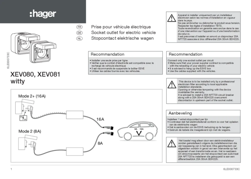 Image Notice prise pour véhicule électrique witty | Hager Belgique