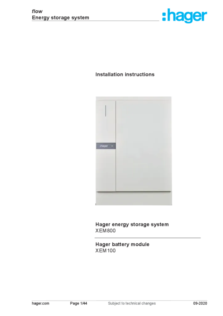 Bild Installationsanleitung für XEM800-XEM100 - Hager Energiespeichersystem (EN, 2021-05) | Hager Deutschland