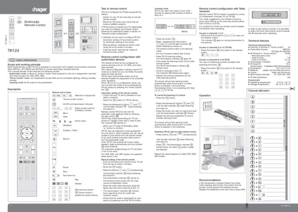 Image Telecommande multimedia TK124 | Hager France