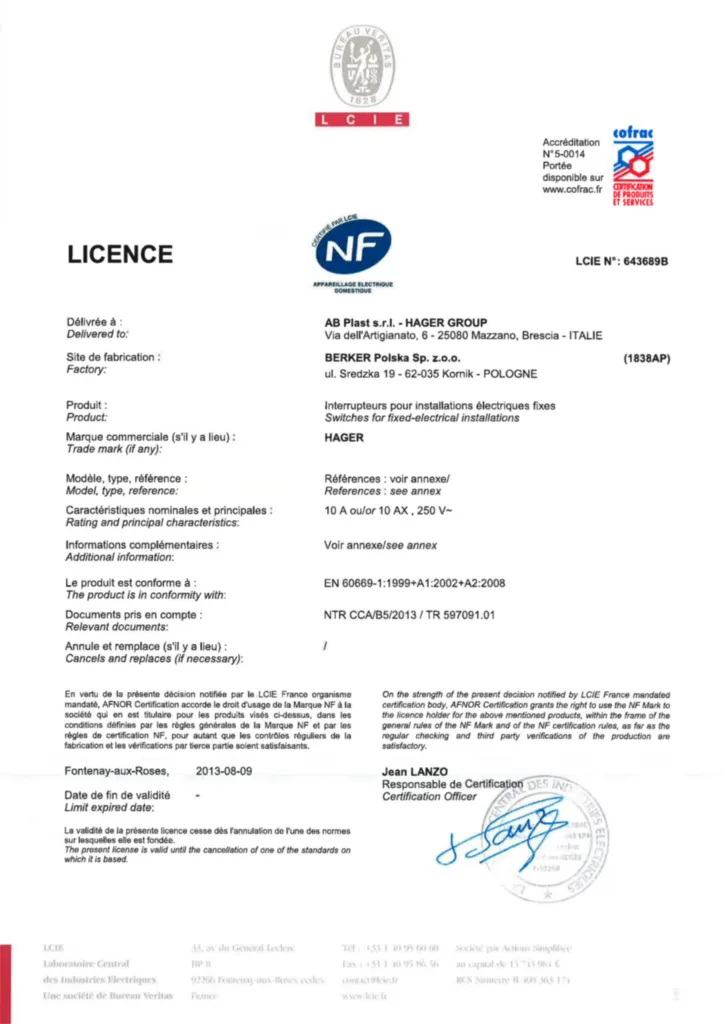 Afbeelding Productlicentie en-GB, fr-FR 2013-08-09 | Hager Belgium