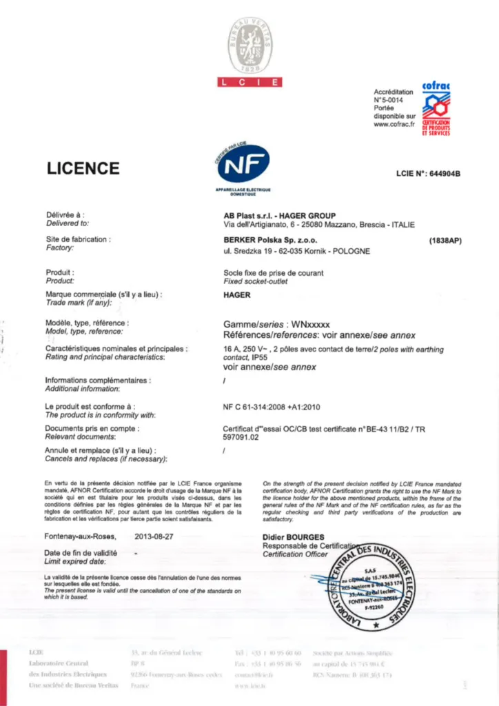 Afbeelding Productlicentie en-GB, fr-FR 2013-08-27 | Hager Belgium