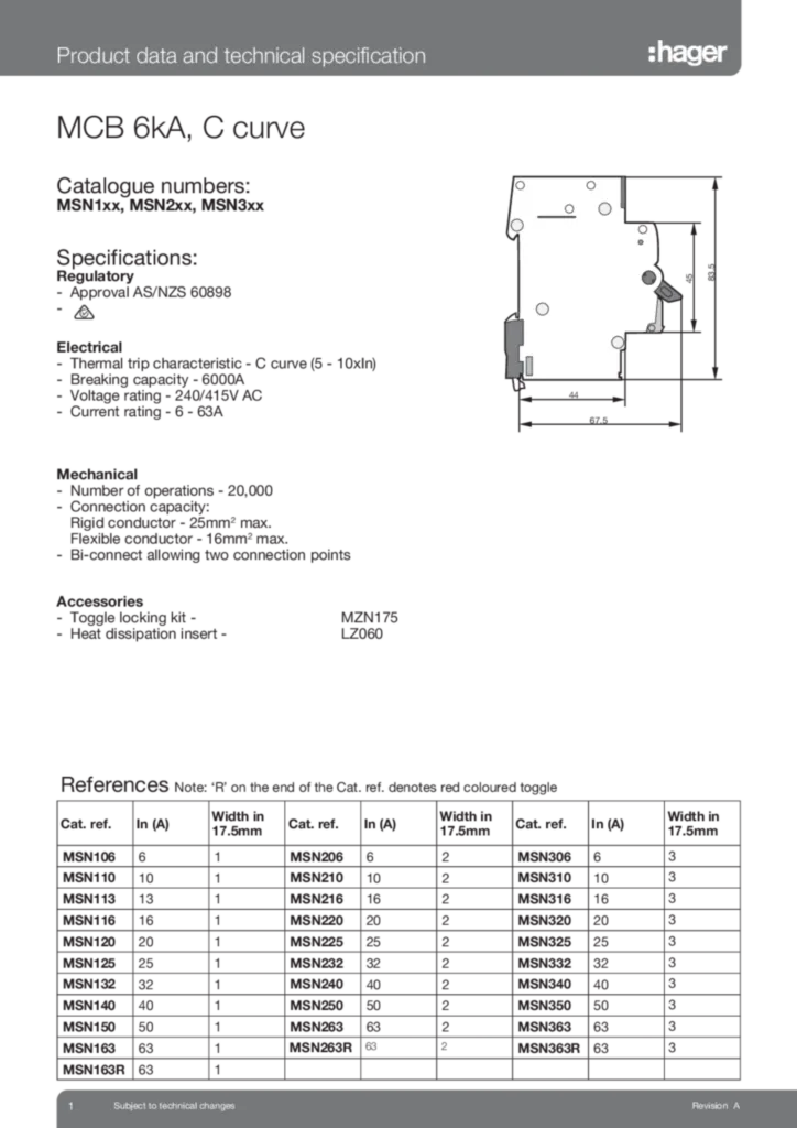 Image MSN1xx_MSN2xx_MSN3xx Product Data and Technical Specification  | Hager Australia