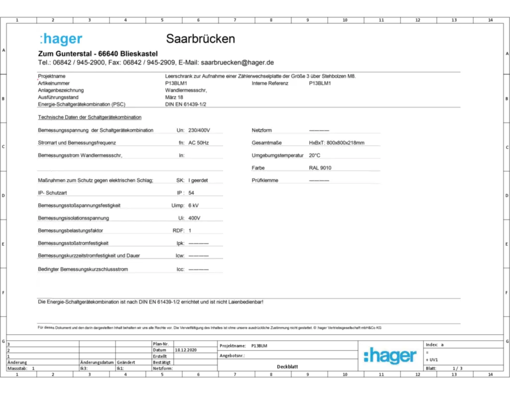 Bild Aufbauplan P13BLM | Hager Deutschland
