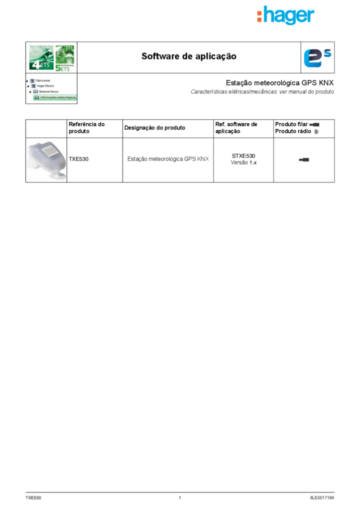 Imagem Application description TXE530 | Hager Portugal