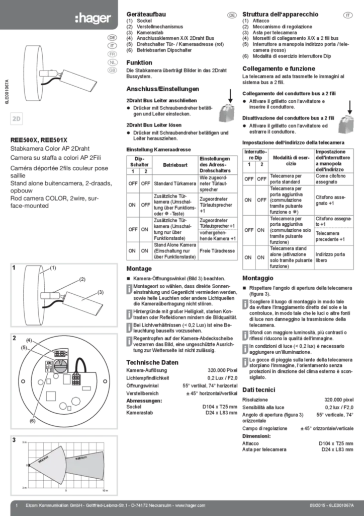 Afbeelding Manual for REE500X-REE501X - Rod camera COLOR (DE-IT-FR-NL-EN 2015-08) | Hager Nederland
