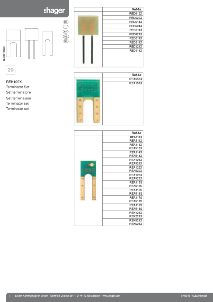 Bild Bedienungs- und Montageanleitung für REH109X - Terminator Set (DE-IT-FR-NL-EN, Stand: 07.2016) | Hager Schweiz