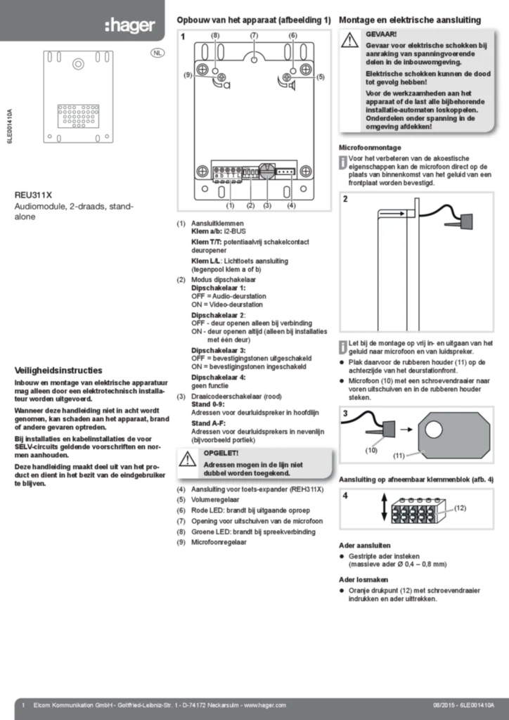 Afbeelding Manual for REU311X - Door loudspeaker built-in (NL 2015-08) | Hager Nederland