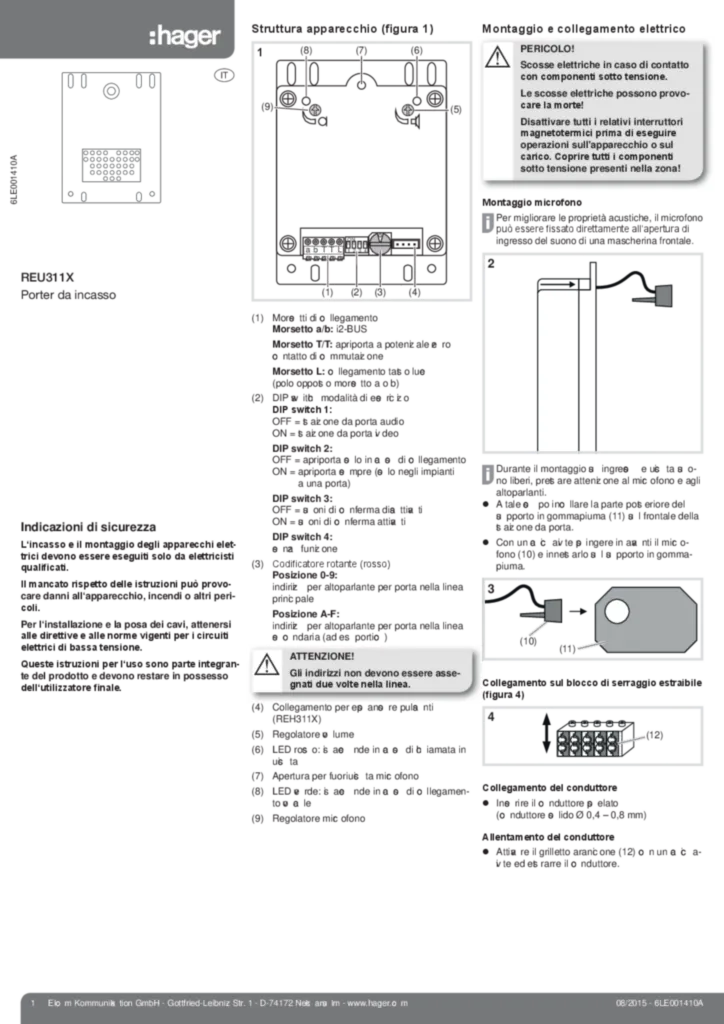 Image Notice d'instruction pour REU311X - Module audio intégré (IT 2015-08) | Hager Suisse