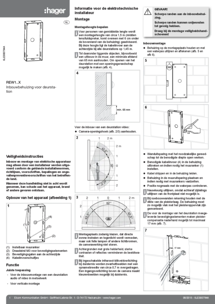 Afbeelding Manual for REW1XX - Housing flush-mounted for door station (NL 2015-08) | Hager Nederland