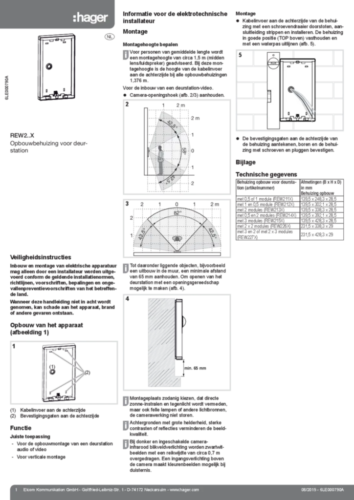 Afbeelding Manual for REW2XX - Housing surface-mounted for door station (NL 2015-08) | Hager Nederland