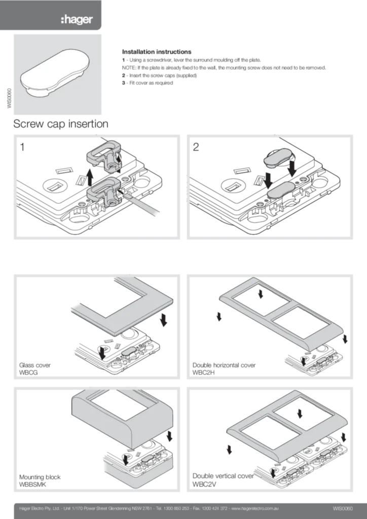 Image installation screw caps  | Hager Australia