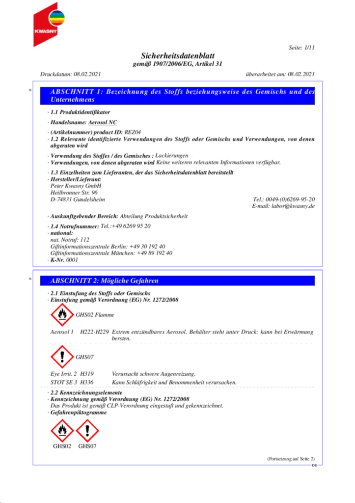 Bild Sicherheitsdatenblatt zu FZ792N gemäß 1907/2006/EG, Artikel 31 | Hager Deutschland