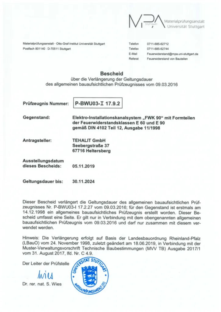 Bild Allgemeines bauaufsichtliches Prüfzeugnis (ABP) FWK9 P-BWU03-I 17.9.2 (Wand, Decke, E60/E90) - Verlängerung | Hager Deutschland
