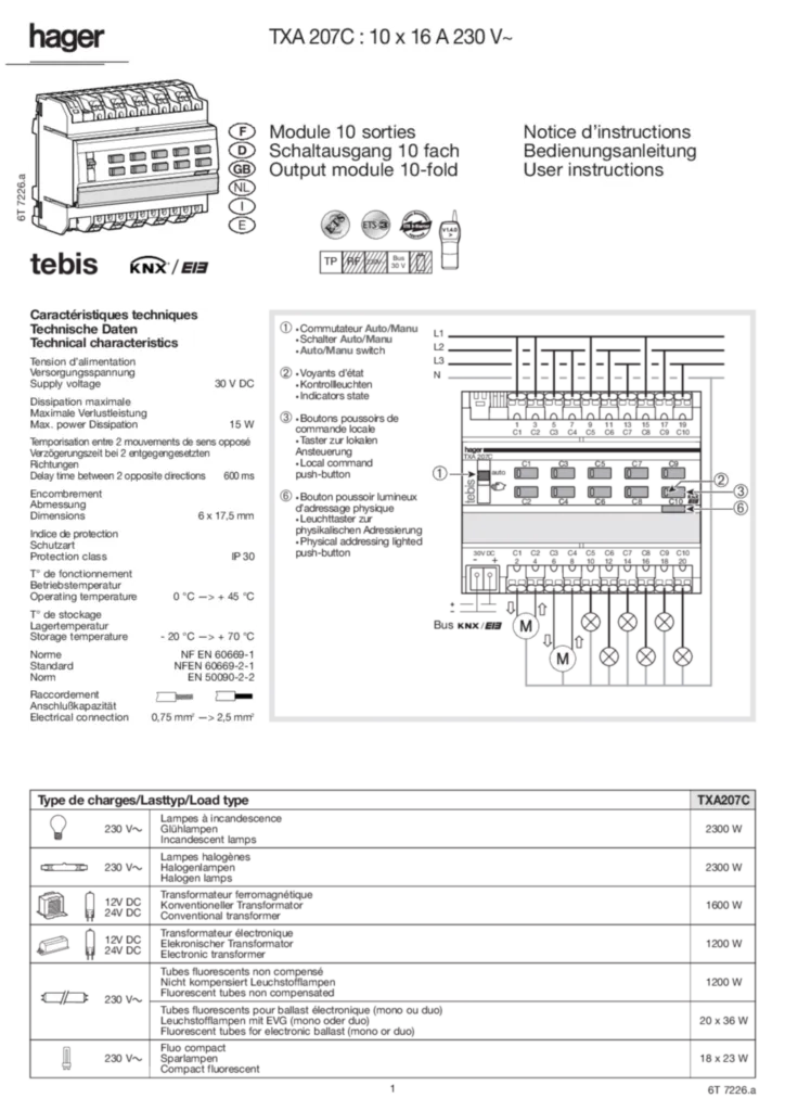 Image Mode d'emploi Module 10 Sorties - TXA207C | Hager France
