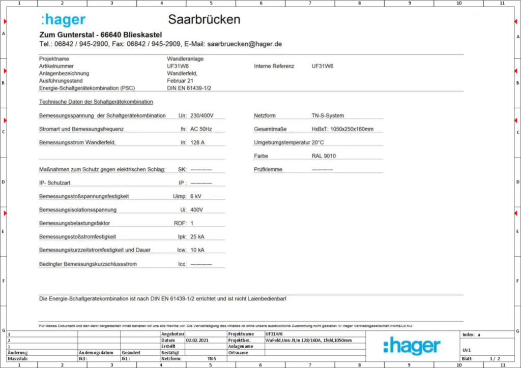Bild Aufbau und Stromlaufplan UF31W6 | Hager Deutschland