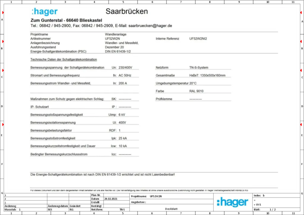 Bild Aufbau und Stromlaufplan UF52W2NI2 | Hager Deutschland