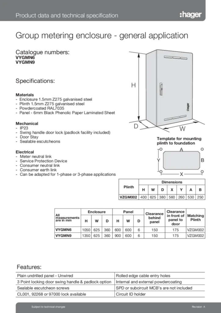 Image Group Metering Enclosure Product Data and Specification  | Hager Australia