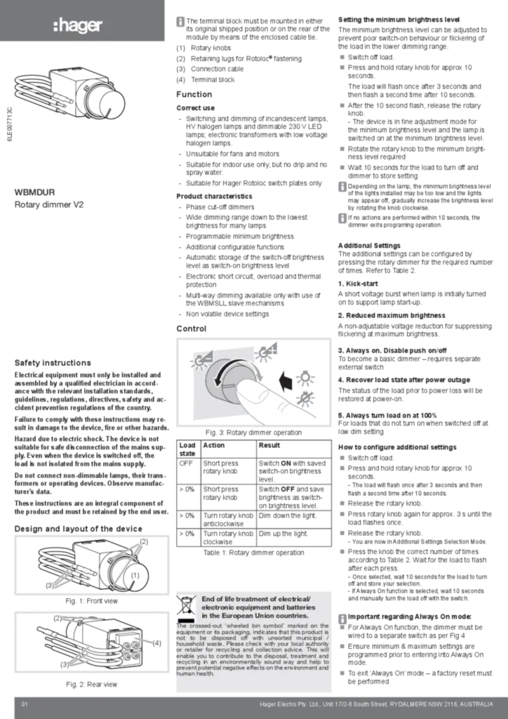 Image WBMDUR Rotary Dimmer Data Sheet05  | Hager Australia