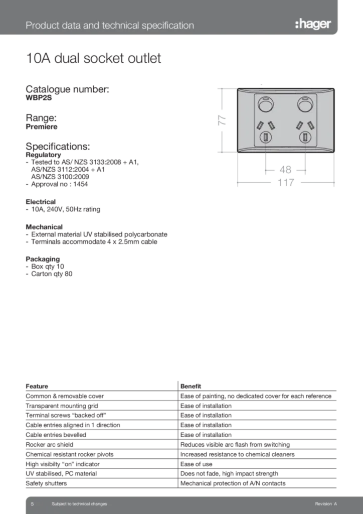 Image WBP2S Dual Socket Data Sheet  | Hager Australia